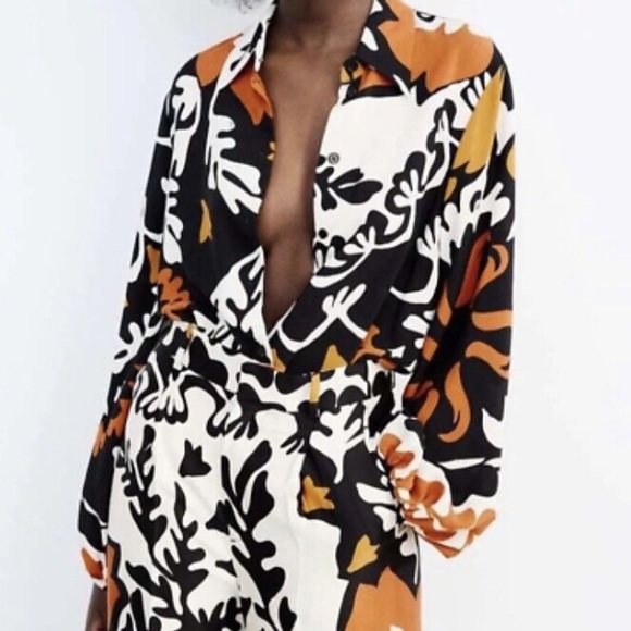 Zara Balloon Sleeve Print Collared Blouse - Picture 3 of 6